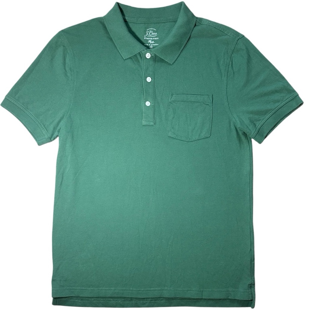 J. Crew Men's Green Polo Shirt Short Sleeve Cotton Pique Casual Size Small
